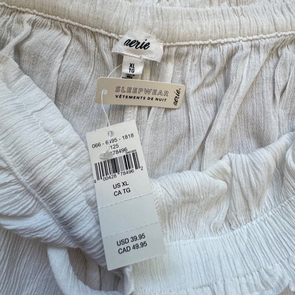 Aerie Sleep Shorts Womens XL White NEW Lace Trim Crinkle Gauze Drawstring 1818 - Picture 4 of 8